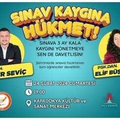 Nevşehir Belediyesi tarafından sınavlara hazırlanan öğrencilere yönelik olarak “Sınav Kaygısı ve Sınav Anı Psikolojisi" semineri düzenlenecek