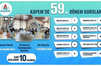 Nevşehir Belediyesi Gençlik ve Spor Hizmetleri Müdürlüğü bünyesinde faaliyetlerini sürdüren Kapadokya Eğitim Merkezi (KAPEM)’de 59. Dönem kursları Haziran ayında başlayacak