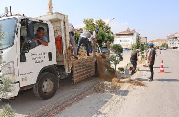 Karaman Belediyesi, Zeytin Dalı Bulvarı’nın valilik kısmında trafik güvenliğini ve akışını rahatlatmak için orta refüj düzenlemesi yapıyor