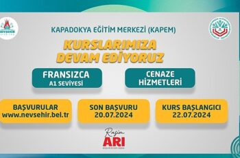 Nevşehir Belediyesi Kapadokya Eğitim Merkezi (KAPEM)’de açılacak olan Fransızca A1 ve Cenaze Hizmetleri kursları için kayıtlar başladı