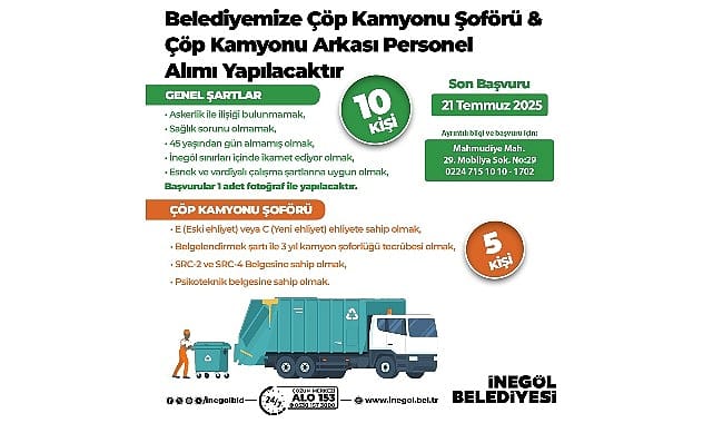 İnegöl Belediyesi 15 Personel Alacak